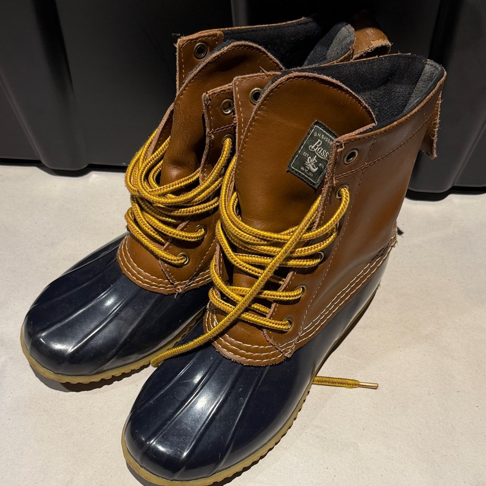 G.H. Bass & CoBrown and Black Duck Boots with Yellow Laces